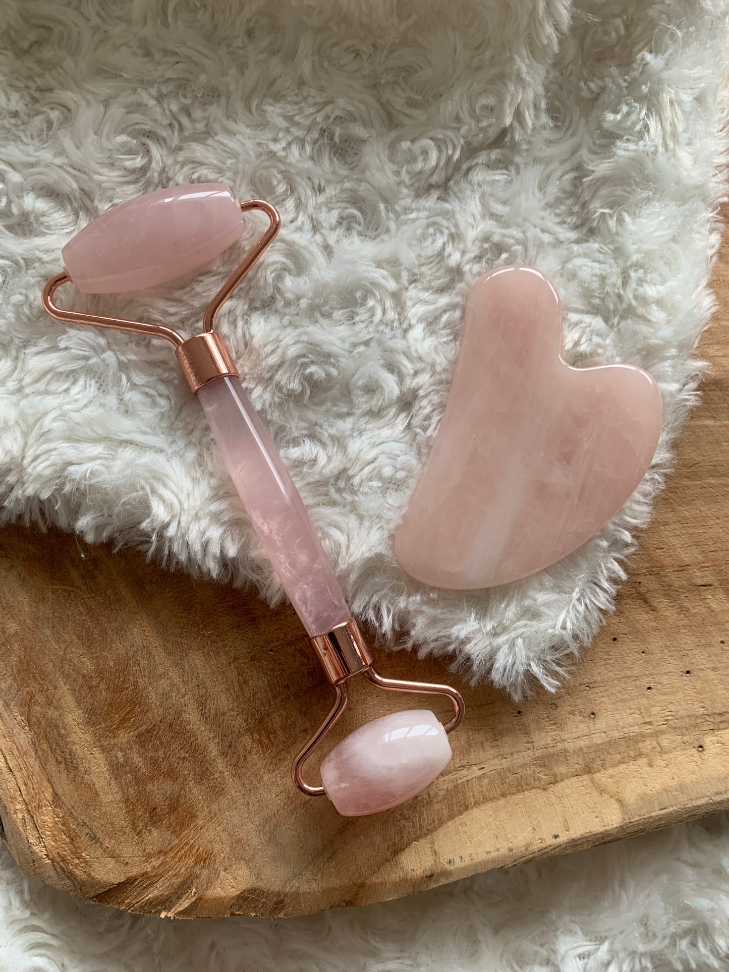 Duo Gua Sha et rouleau de massage Quartz rose